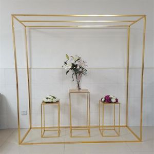 Arc rectangulaire doré brillant avec socles, panneau de bienvenue, décoration de mariage, pergola, ballons de fleurs, support en métal, cadre Par2870