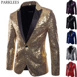 Glansende gouden pailletten glitter verfraaide blazerjack mannen nachtclub prom pak kostuum homme podium kleding voor zangers 220822