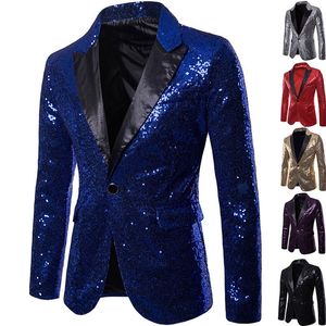 Shiny Gold Sequin Glitter Embellished Blazer Jacket Men Nightclub Prom Suit Blazer Men Costume Homme Stage Clothes For singers 220801