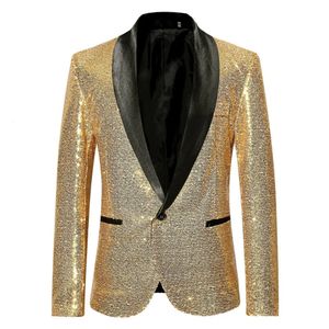 Glansende gouden pailletten glitter verfraaide blazerjack mannen nachtclub prom pak lagen heren kostuum homme podium kleding voor zangers 240430