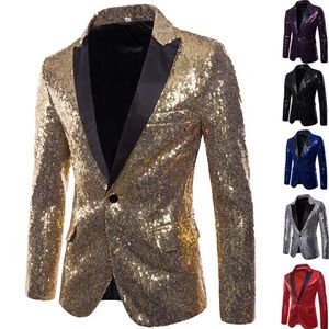 Shiny Gold Pailletten Glitter Verziert Blazer Jacke Männer Nachtclub Prom Anzug Blazer Männer Kostüm Homme Bühne Kleidung Für Singers241I