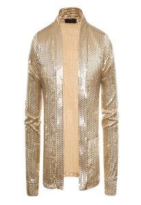 Glansende gouden pailletten blazer jas mannen merk slanke fit Cardigan heren blazers nachtclub feest DJ Stage Clothers voor mannelijk 2204123356350