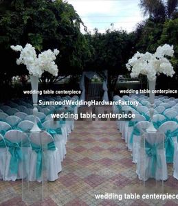 Vases de fleurs de mariage en or brillant 88 cm de haut table maître de table en métal or argenté blanche Trumpette de fleur blanche pour la décoration de maison de mariage Bes9636519