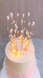 Brillant à la main perle princesse couronne coiffure gâteau Topper mariage mariée et marié joyeux anniversaire chapeau gâteau décoration 9629983