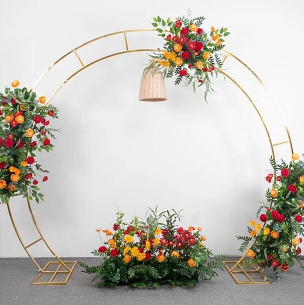 Arche en fer brillant pour mariage, étagère circulaire en métal pour l'extérieur, fleurs artificielles, ballons, accessoires, support, décor de cadre d'arrière-plan pour scène de fête