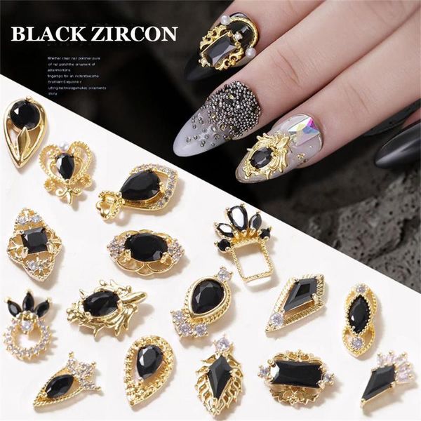 Brillantes nuevas cadenas negras corona circón diseños 3D joyería cristal diamantes de imitación lingotes aleación decoración de uñas esmalte de Gel UV