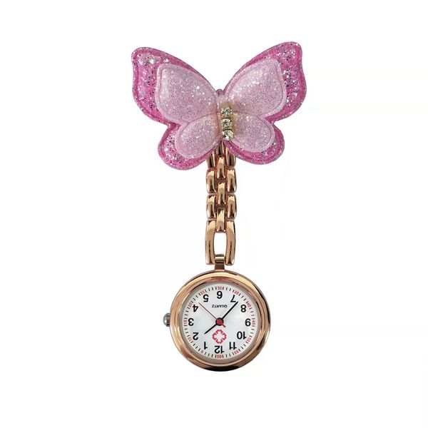 Nuevos relojes de bolsillo brillantes, mariposa de enfermera, aleación de oro rosa, alfileres pequeños, cristal, Doctor, Hospital, Medial, relojes de regalo transparentes