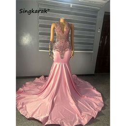 Glansende roze kristal zeemeermin prom voor zwarte meid Veet kralende steentjes diamanten verjaardagsfeestje jurk speciale jurken