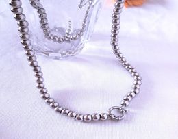 Collier en acier inoxydable poli brillant pour hommes et femmes, perles rondes de 2036 pouces de longueur, boucle ronde de 63mm, N5872095582