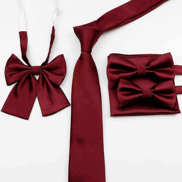 Brillant Polyester Satin Solide 6Cm Cravate Ensemble Hommes Rouge Vert Rose Mariage Noeud Papillon Mouchoir Skinny Cadeau Cravate Chemise accessoire J220816