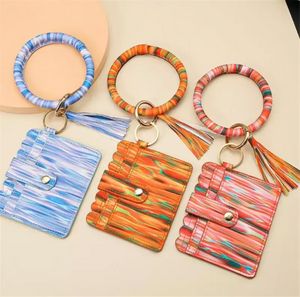 Bolso de tarjeta de cuero de PU brillante Llaveros Pulsera de fiesta Llavero Monedero con borlas Brazalete de cadena Llavero Titular Bolso de mano Señora Moda al por mayor EE