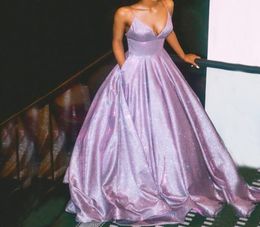 Robe de bal violet brillant longue paillettes Aline belle robe de soirée fille étincelle bretelles élégantes dos nu robe de soirée poche 8578411