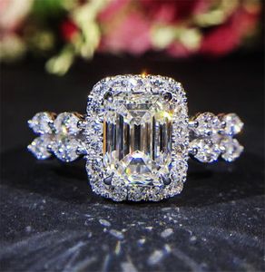 Anillo de diamante rectangular brillante, anillos de compromiso de princesa para mujer, joyería de propuesta, accesorios de anillos de boda, tamaño 6-10