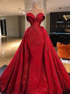 Shiny Red Prom Dresses Overskirts Applicaties Sweetheart Mermaid Avondjurk Back Rits Vestidos de Novia Plus Size Celebrity Feestjurken