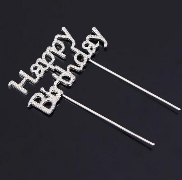 Brillante Rhinestone Topper para tarta de feliz cumpleaños plug letras Crystal Pick Stick decoración de pasteles para fiesta de cumpleaños decoración de pasteles regalo