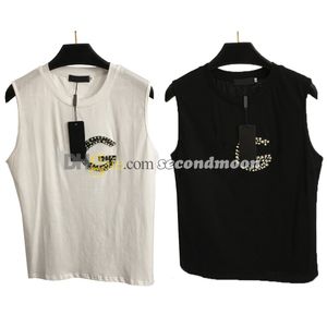 Glanzend Strass Letters Tee Dames Zomer Mouwloos T-shirt Effen Kleur Gebreid Top Gym Vest