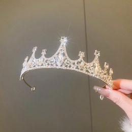 Rhiny Rhinestone Luxury Wedding Crown Dadands for Hair Woman Brides Tiaras y tocados tocados elegantes