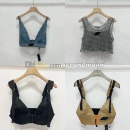 Glanzende Strass T-shirts Vrouwen Denim Sling Vest Sexy Cropped Top Party Tank Tops V-hals T-shirt Beha