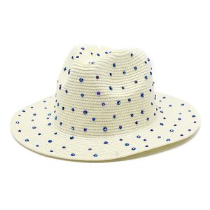 Glanzende strass strohoed unisex effen kleur zonnebrandcrème hoed Japanse stijl brede rand hoeden voor volwassene