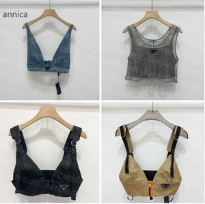 Brillant strass t-shirts femmes Denim fronde gilet Sexy haut court fête débardeurs col en V T-Shirt soutien-gorge S-L5456