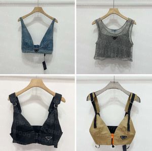 Rhingestone brillant T-shirts Femmes Denim Sling Vest sexy