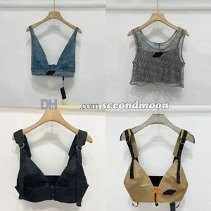 Brillant strass t-shirts femmes Denim fronde gilet Sexy haut court fête débardeurs col en V T-shirt soutien-gorge