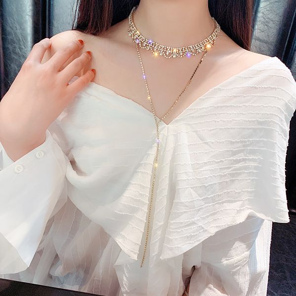 Strass brillant gland cou chaîne tour de cou collier collier bijoux de cou femme Europe collier sexy