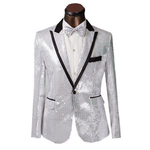 Lentejuelas brillantes novio esmoquin pico solapa un botón hombres vestido de boda hombres negocios baile Darty Sing Host Performan ropa 36