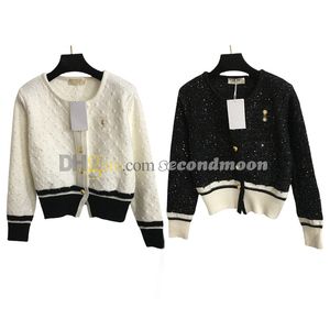 Manteau tricoté à paillettes brillantes pour femmes, Cardigan à col rond, boutons dorés, manteaux tricotés à manches longues