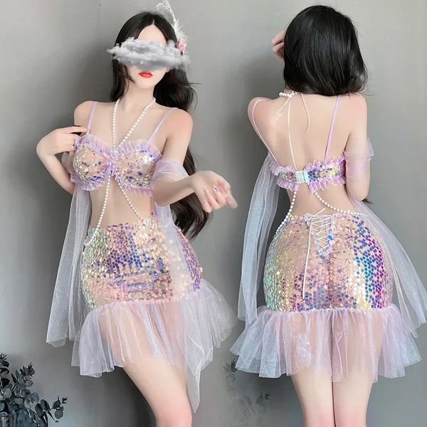 Costume de sirène brillant et Sexy pour adulte, tenue de Cosplay, jupe à paillettes, robe fantaisie, ensemble exotique, 240311