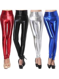 Leggings sexy brillants pantalon crayon à taille haute leggins extensible élastique skinny mode serré or or 240424