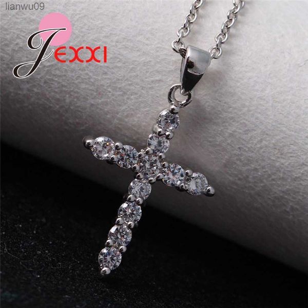 Brillant Argent Croix Strass Pendentif Collier Pour Femme Doux Simple Collier Filles Ras Du Cou Femme Chaîne Bijoux Dropshipping L230704