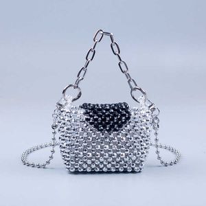 Bolsos de diseñador de plata brillante Cuentas de esquina Contraste de color Flip Acrílico Bolso de hombro con cuentas de mano portátil Bolso de mensajero de cadena 230318