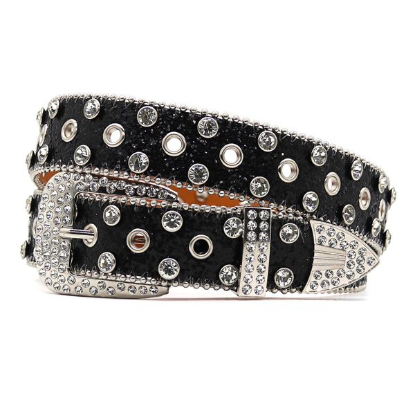 Couioir argenté brillant BB SIMON SIMON POUR FEMMES Men de ceinture cloutée occidentale Men de boucle en diamant vintage Jean ceinture