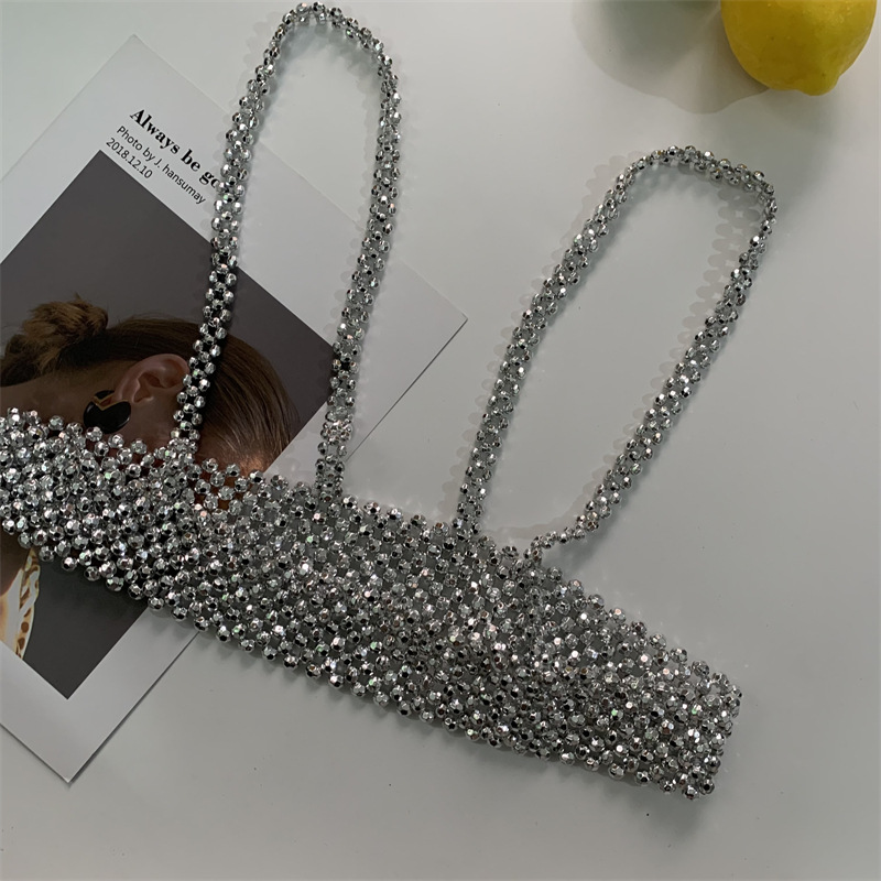 Блестящие серебряные подтяжки-пояс женщины декоративное платье из бисера