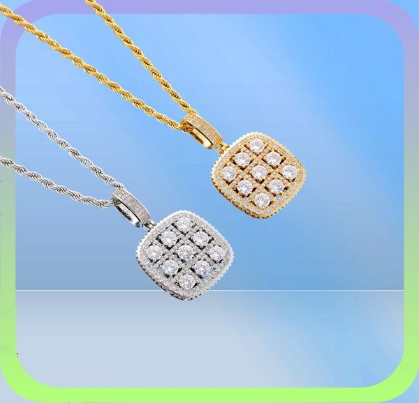 Solitaire brillant Square Military Army Cluster Pendant Collier Collier Gold Silver Cumbic Zirconia Men Hop Hop Jewelry for Gift1673956