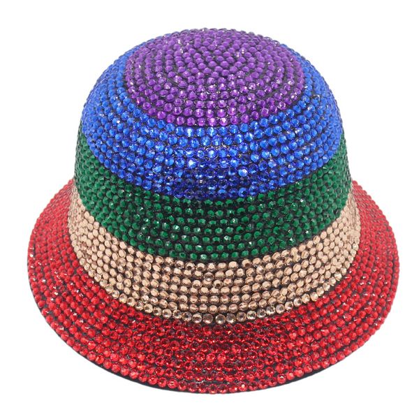 Brillant Spot forage seau chapeau femmes strass couleur diamants dôme haut-de-forme dames fête mariage casquettes Bonnet pêcheur chapeau Gorro