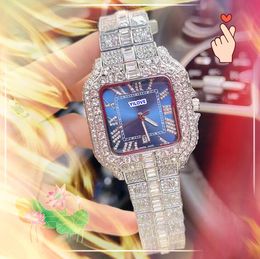 Amantes de gran tamaño brillantes Relojes Menciones de batería de cuarzo Reloj Diamantes Anillo Buen buen tanque cuadrado Dial de tanque automático Regalos de pulsera de pulsera