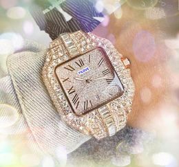 Glanzende sterrenhemel Heren Chronograph Watch Day Date Volledige diamanten ring Bezel klokkruckz -batterij Kern Keer Square Romeinse tank Iced Out Hip Hop Polshop Montre de Luxe Gifts