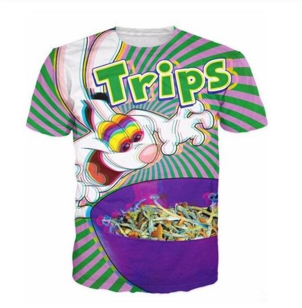 Camiseta brillante Menómana Menómano 3d Green Black Tshirt Unisex Trippy Vibrant Trix Rabbit Psychedelic Impres.