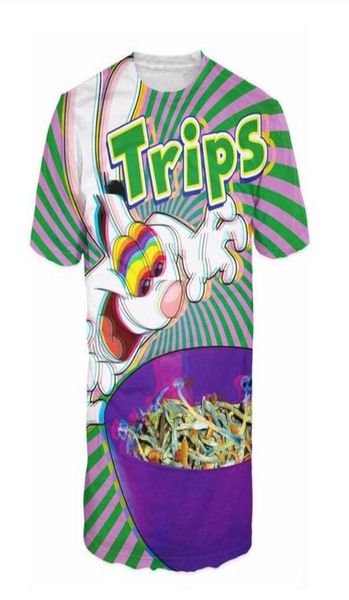 Camiseta brillante para hombre y mujer, camiseta negra verde 3D, camiseta unisex trippy vibrante Trix Rabbit psicodélico, ropa de calle estampada para hombre de manga corta 1430570