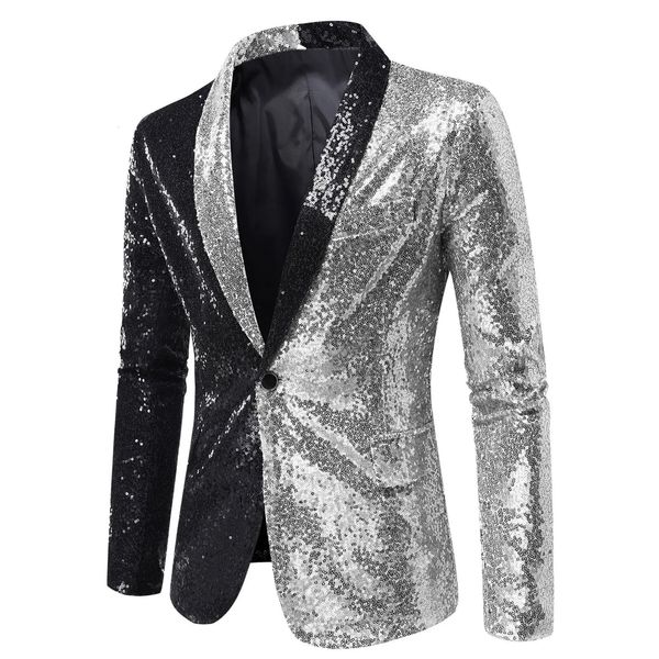 Brillant tendance paillettes paillettes Blazer pour hommes un bouton col veste de smoking hommes mariage marié fête bal scène Costume Homme 240306