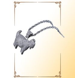Collier pendentif de chèvre de chèvre brillant Charmes pour hommes Femmes Gold Silver Color Cumbic Zircon Hip Hop Jewelry1485966