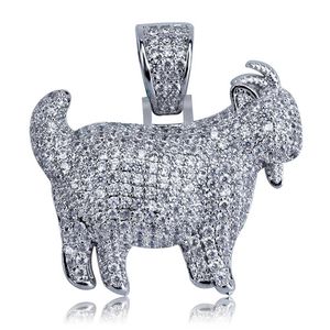 Glanzende trendy geit dier hanger ketting charms voor mannen vrouwen goud zilver kleur cubic zirkoon hiphop sieraden geschenken