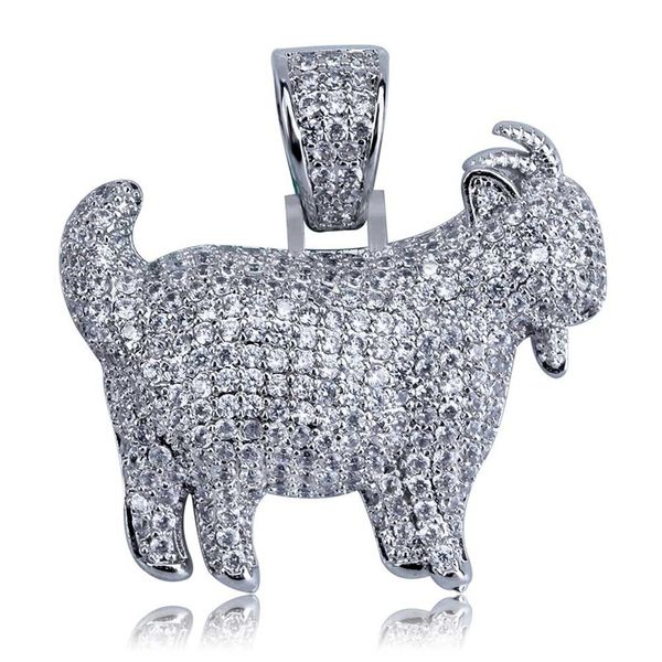Brillant à la mode chèvre Animal pendentif collier breloques pour hommes femmes or argent couleur cubique Zircon Hip Hop bijoux cadeaux