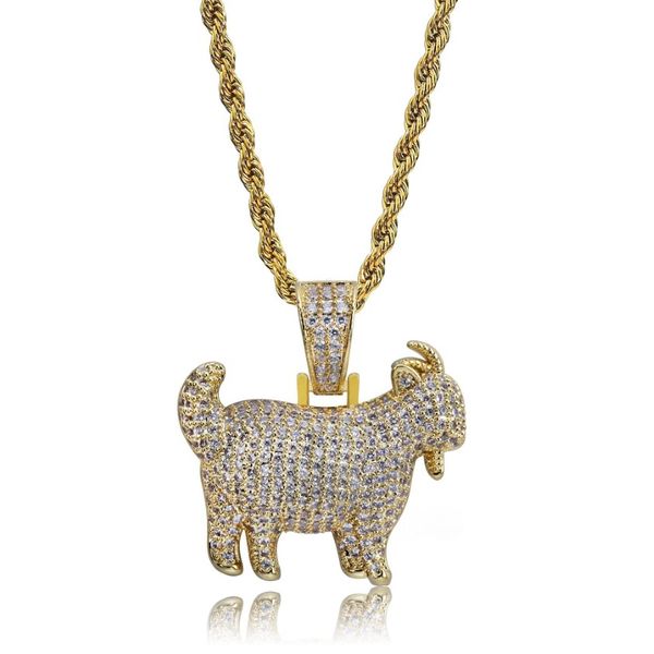 Brillant à la mode chèvre Animal pendentif collier breloques pour hommes femmes or argent couleur cubique Zircon Hip Hop bijoux 270M