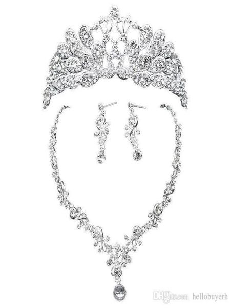 Corbeaux de mariage brillants, accessoires de mariage, bijoux de demoiselle d'honneur, ensemble d'accessoires de mariée, collier couronne, boucles d'oreilles 7241292