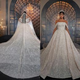 Vestido lujoso de boda brillante hecha a medida sin tirantes fuera del hombro vestido de pelota de pelota larga princesa princesa vestidos de novia es