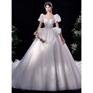 Blanc brillant une ligne robes de mariée perles pivoises corset corset curse balayage de dos long train boho robe plage plus taille