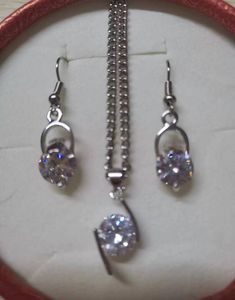 Conjunto de pendientes de collar con colgante de plata 925 de circón brillante Conjunto de joyería de 2 piezas